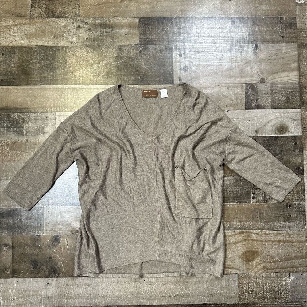 Kerisma Womenโs Size Small Raven V Neck Oversized 3/4โSleeve Sweater Brown Knit